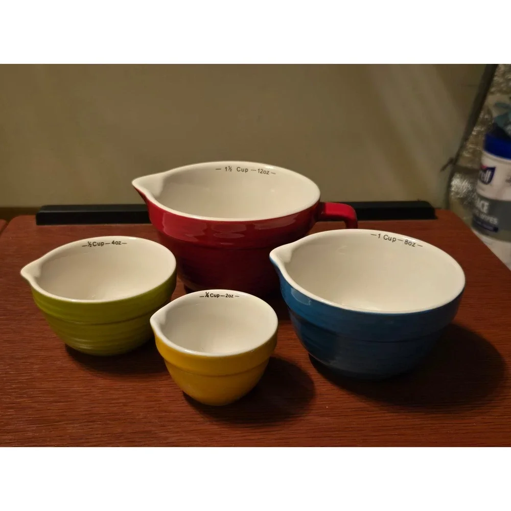 4 Piece Nesting Ceramic Measuring Cup Set Multi Color Stoneware‎ Pour Spout